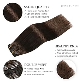 SUYYA Real Human Hair Clip in Extensions - Straight, Double Weft, 7pcs 120g (16 inches 2 Darkest Brown)