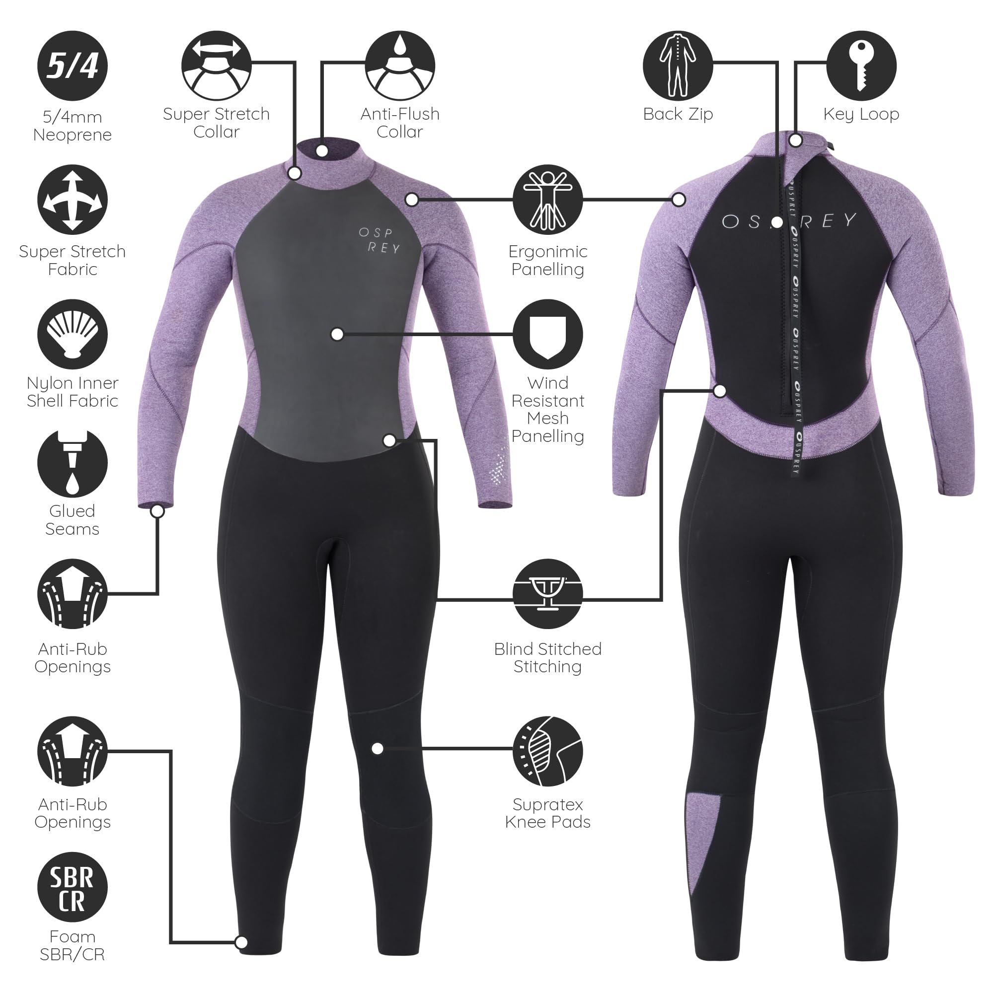 Osprey Damen Zero 5mm Winter Full Length Neoprenanzug