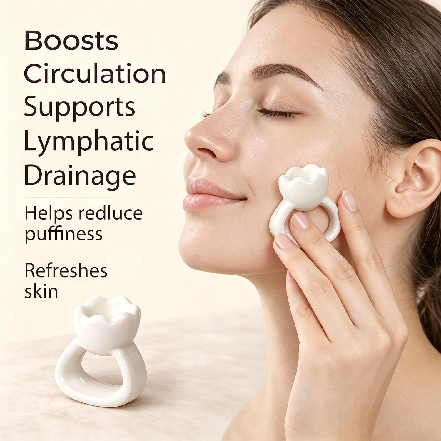 Ceramic Gua Sha Ring, Ergonomic Octopus Gua Sha Facial Tools, Smooth Face Massager Tool for Face Neck Jaw, Lymphatic Drainage Guasha Ring Massager with Velvet Pouch Gift Box
