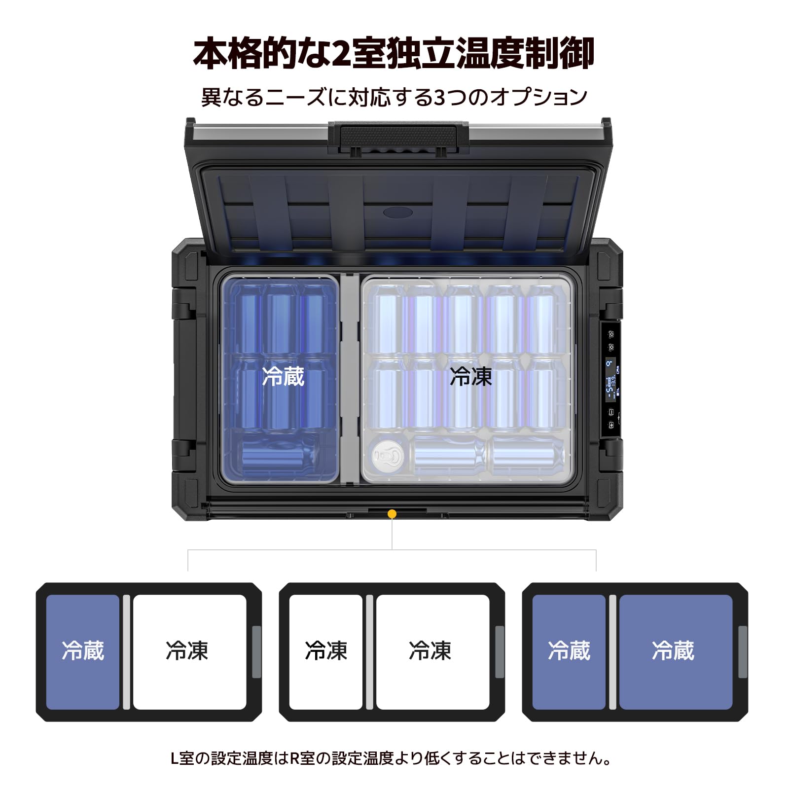 Amazon.co.jp: BougeRV ポータブル冷蔵庫 車載冷蔵庫 冷蔵庫 2室独立 