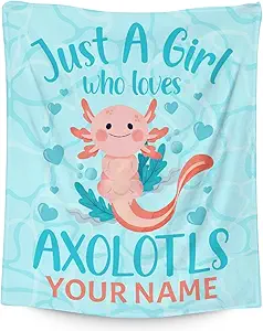 Girl Blanket - 50x60 Inches Personalized Cute Axolotl Throw - Blue Soft Fuzzy Blankets for Bed, Couch & Living Room