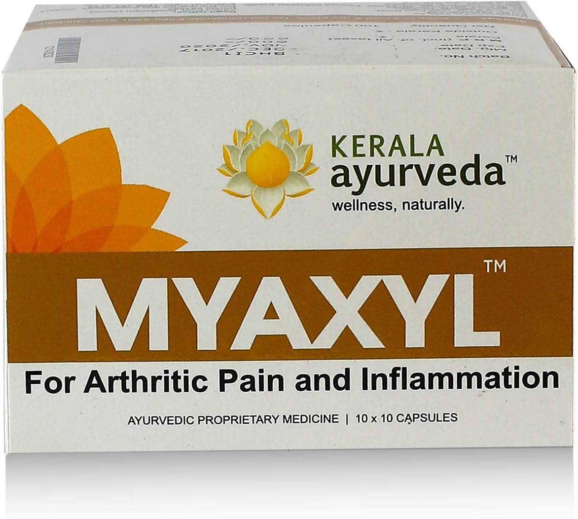 KERALA Ayurveda Myaxyl Ayurvedic Pain Relief Capsules (100 tabs) | Powerful Dual Action Formula: Immediate & Long-Term Pain Relief from Joint, Muscle, & Back Pain, Sprains, Sports injuries | Aids Chronic Pain Relief