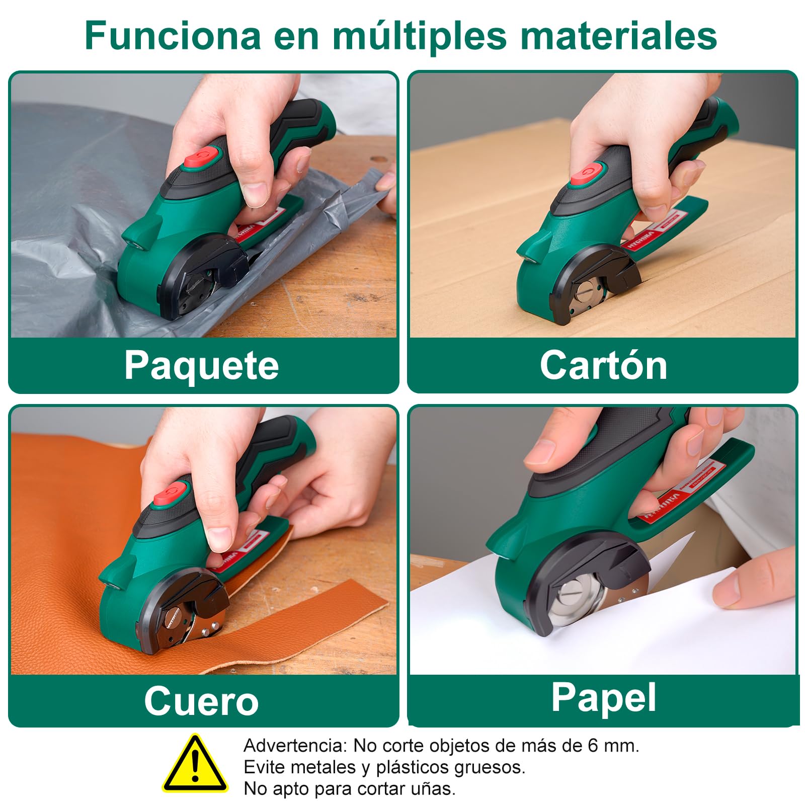 HYCHIKA Tijera Electrica Inalámbricas 4V, Cúter Rotativo Eléctrico 300 RPM, Tijeras Eléctricas con 2 Cuchillas y LED para Tela, Costura, Cuero, Alfombra, Cartón y Plástico
