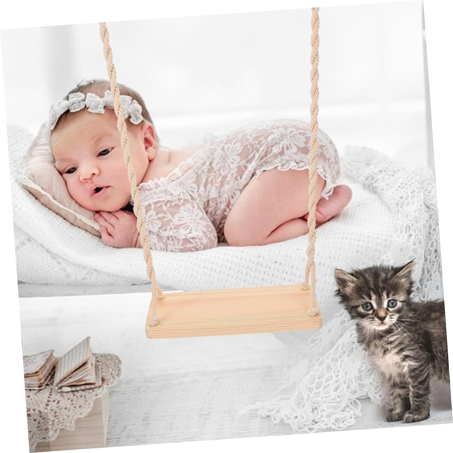 Wooden Swing Photography Prop for Photoshoots Safe and Sturdy Design for Newborn and Photography Decorative Swing for Studio and Home Use
