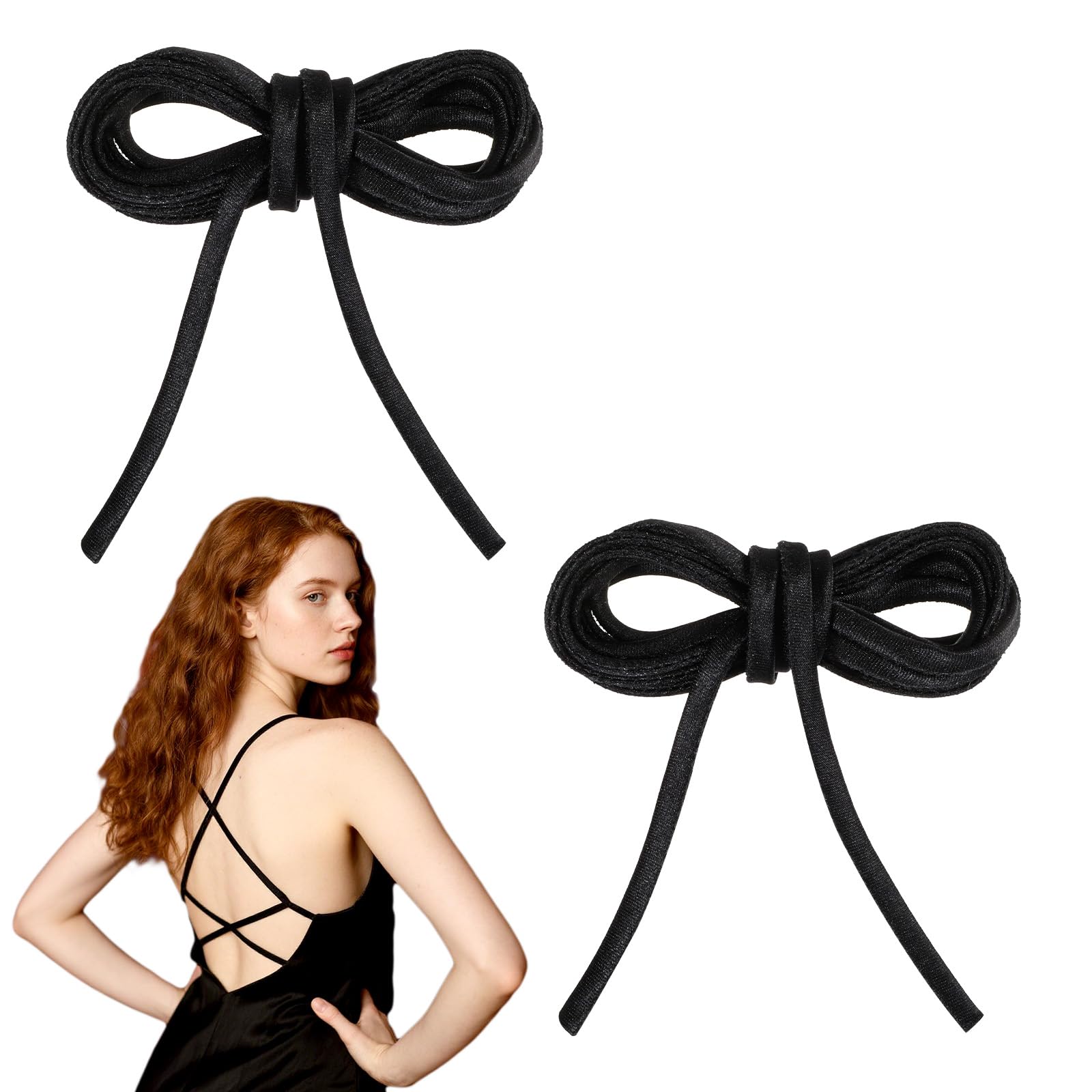 Bruislard 2PCS Black Corset Strings Womens Tie Back Adjustable Satin Gown Lace Up Corset Dress Straps Sash Cord