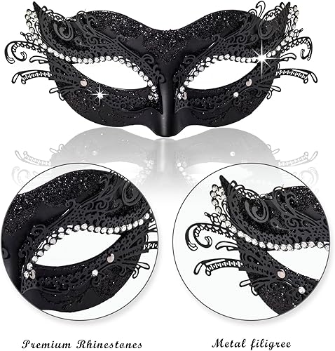 Miniatura 5 de Máscaras de máscaras para parejas, máscara de cosplay para mujer con diamantes de imitación y estilo veneciano para hombre, máscara para Mardi Gras