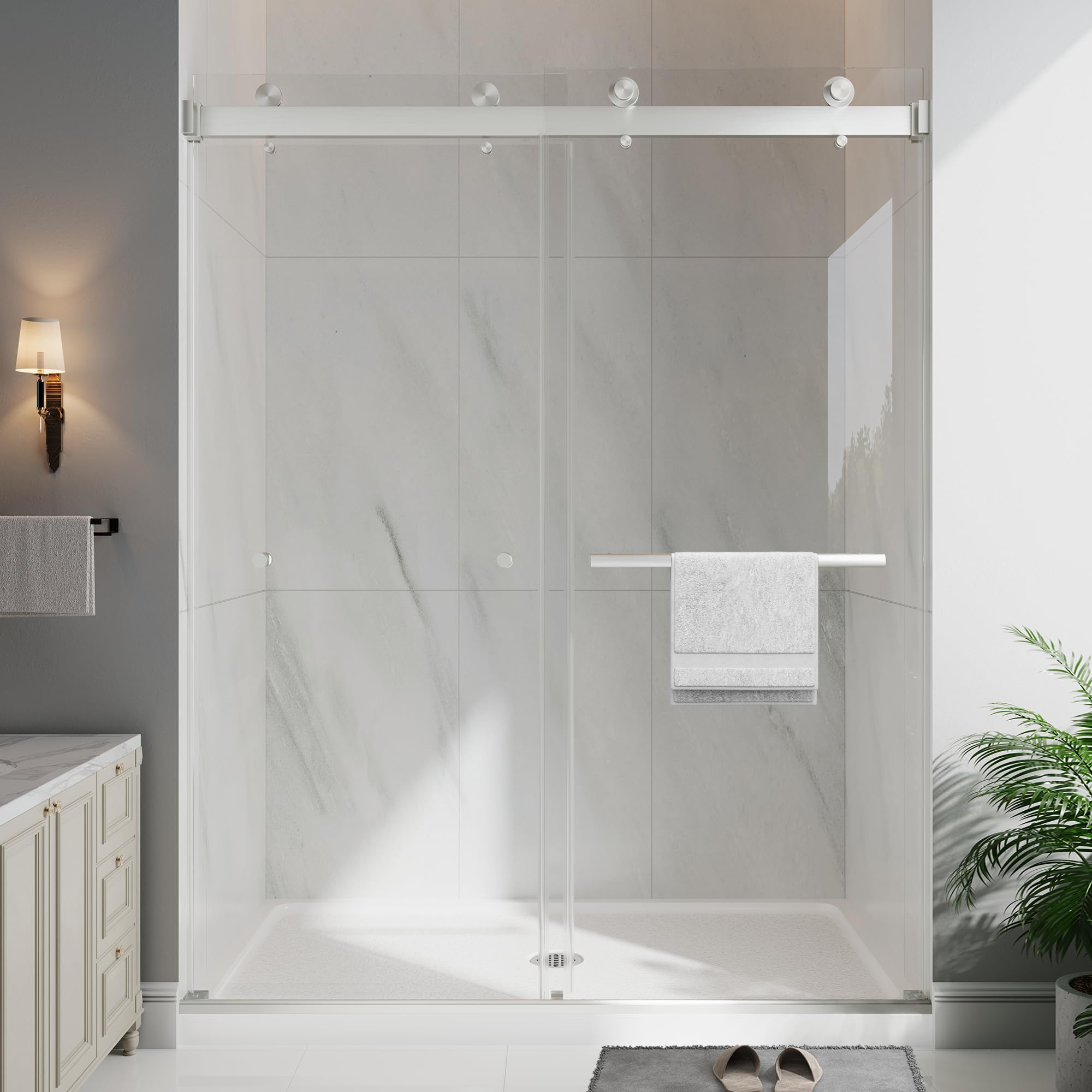 EASYWORC Frameless Double Sliding Shower Doors, 43-48