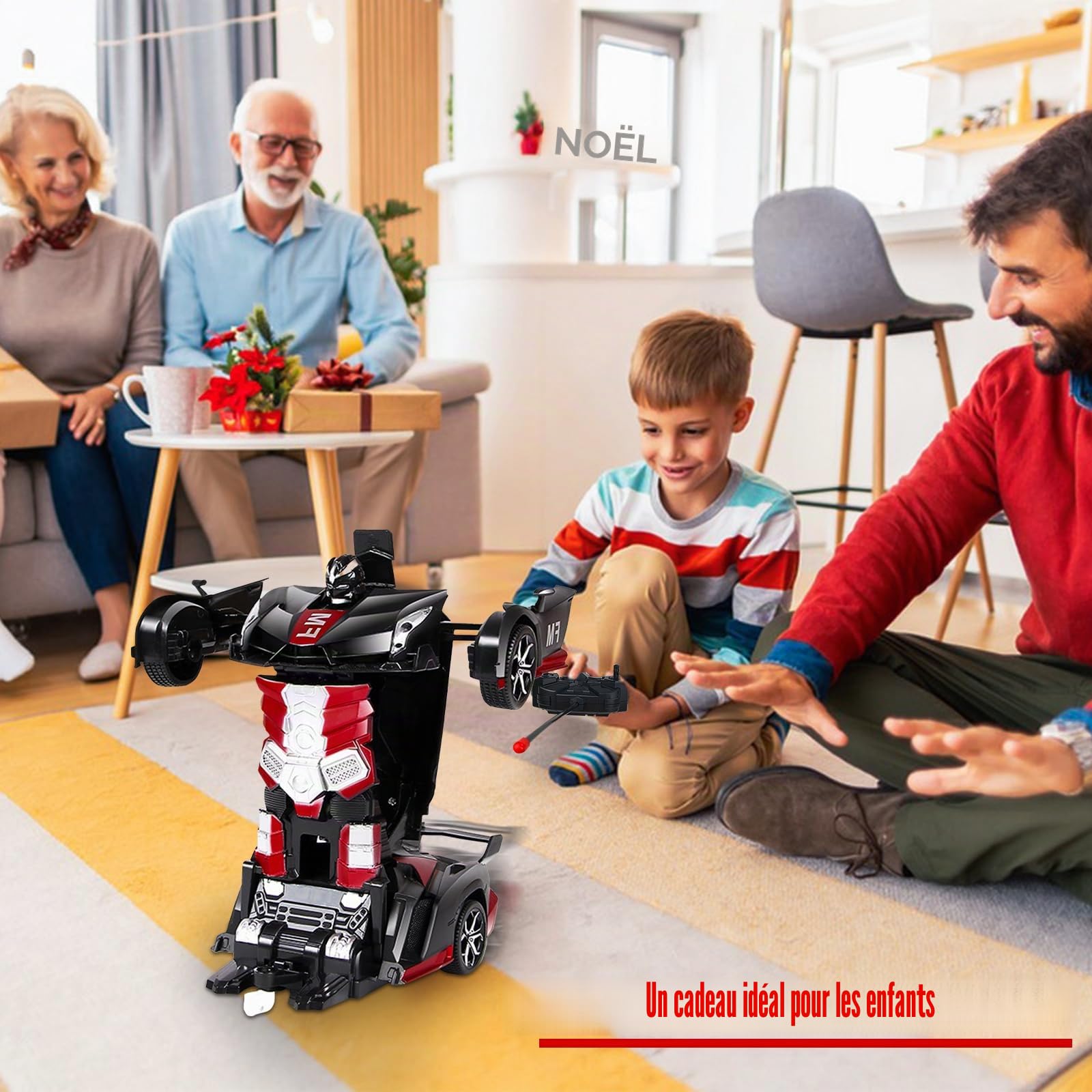 Voiture télécommandé Robot, 2 en 1 Robot Jouets Transformable, RC 2.4GHz Radiocommandée, Transformers Jouets, 360° Rotation Rechargeable, Voiture Enfant, Cadeau Enfant 3-12 Ans.