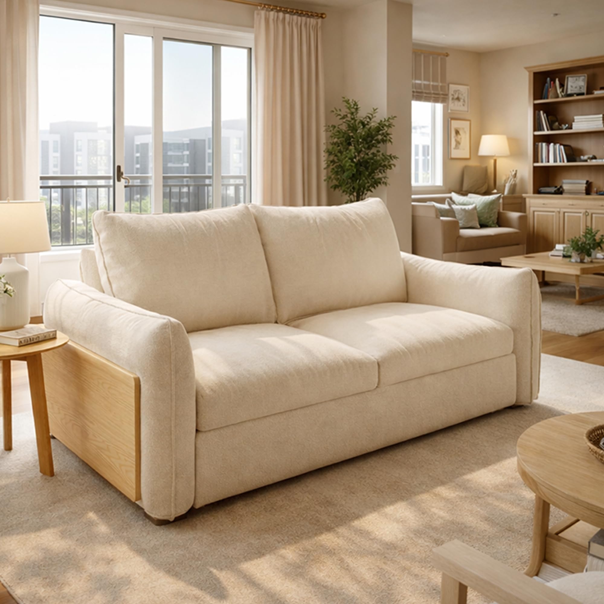 71 65 Loveseat Convertible Sleeper Sofa Linen Fabric Pull Out Couch 3-in-1 Sofa Bed Full Size Futon daybed