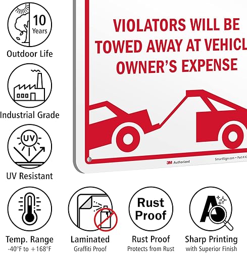 Miniatura 25 de SmartSign Letrero de metal con texto en inglés "Private Property No Parking - Vehicles Towed At Owner's Expense", aluminio de 40 mil