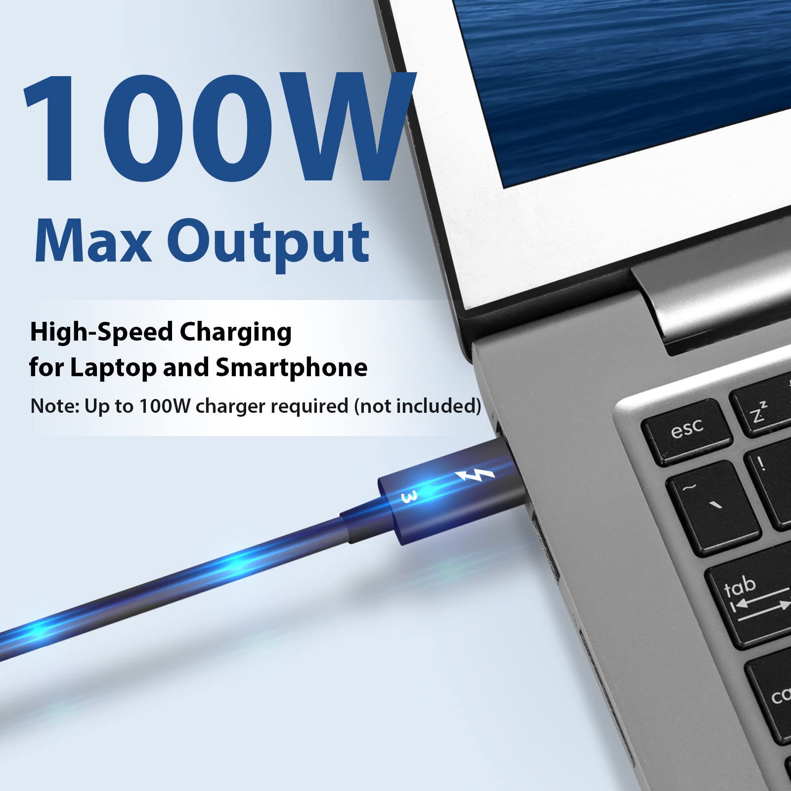 Cavo USB-C compatibile Thunderbolt 3, 1,5 m, ricarica 100 W, 40 Gbps, 4 K 60 Hz, immagine/video per Apple e altro ancora
