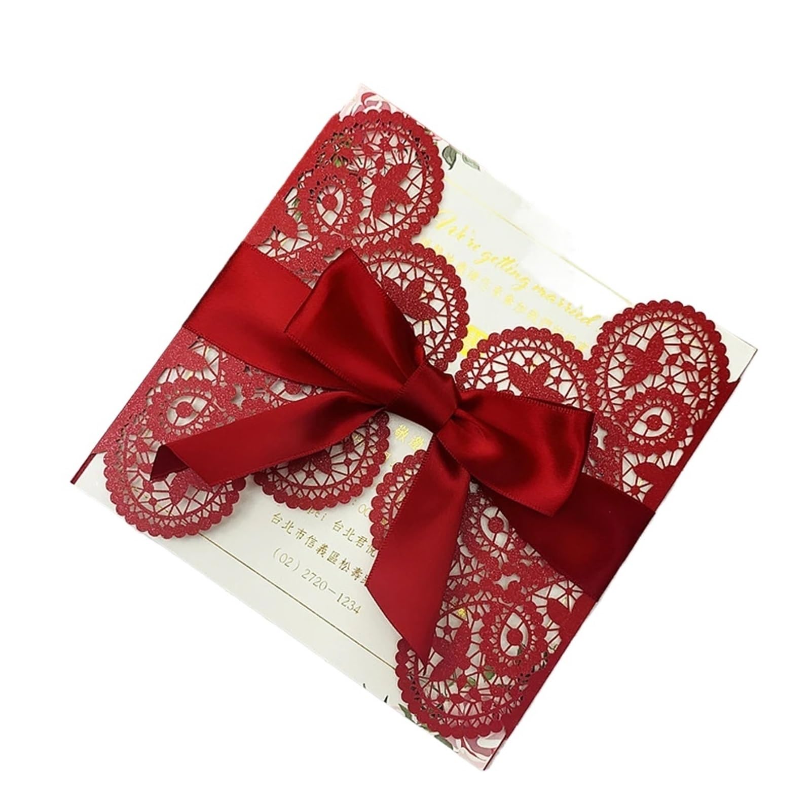 Hochzeit Einladungskarten 15 stücke Weiß Spitze Hochzeit Karte Floral Einladungen for Engagement Geburtstag Taufe Für Hochzeit Geburtstag Muttertag(Red,Whole Set Blank)