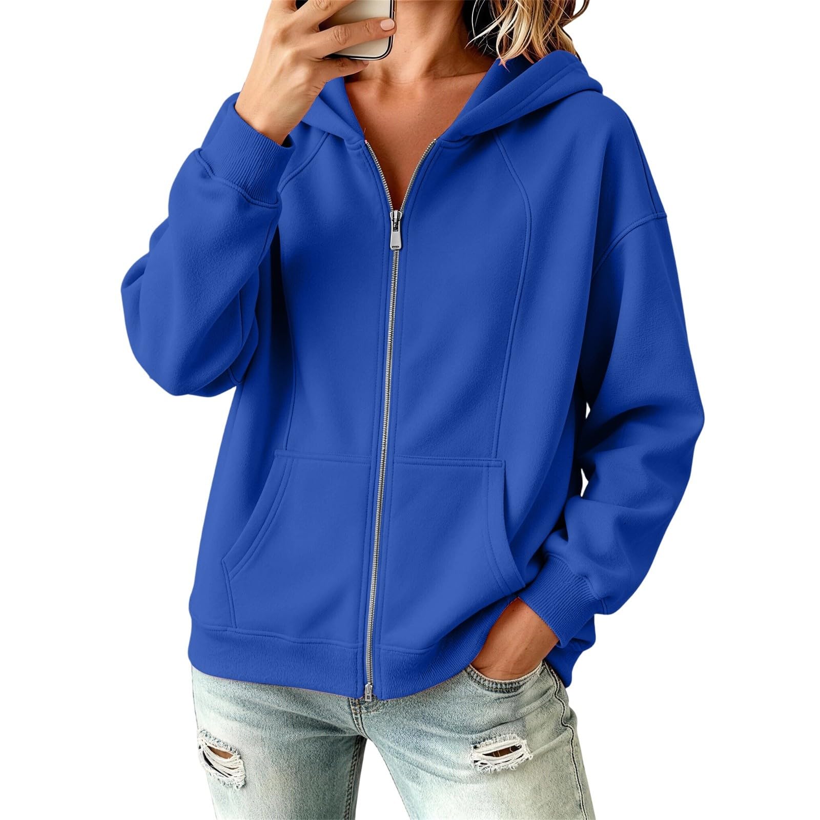 Sudadera con capucha para mujer, con cremallera grande, informal, cálida