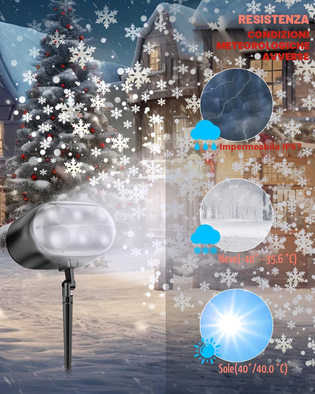 Proiettore di luci natalizie a forma di fiocco di neve, luce LED con telecomando, proiettore dinamico regolabile, IP65, impermeabile, per Natale, vacanze, matrimoni, giardino, patio, decorazione
