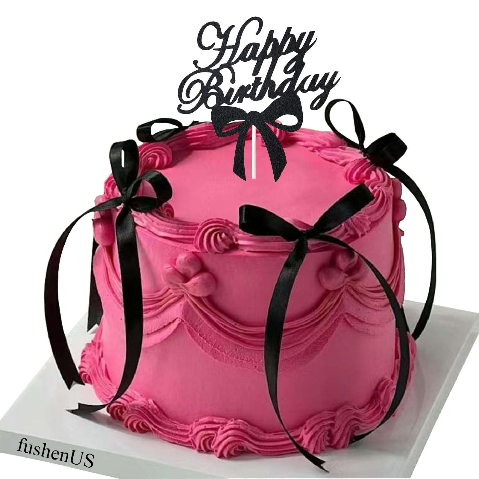 Black Bow Cake Toppers 11-Piece With Happy Birthday Sign - Coquette Style  Wedding Cake Bow Accessories, image size:1600x1600