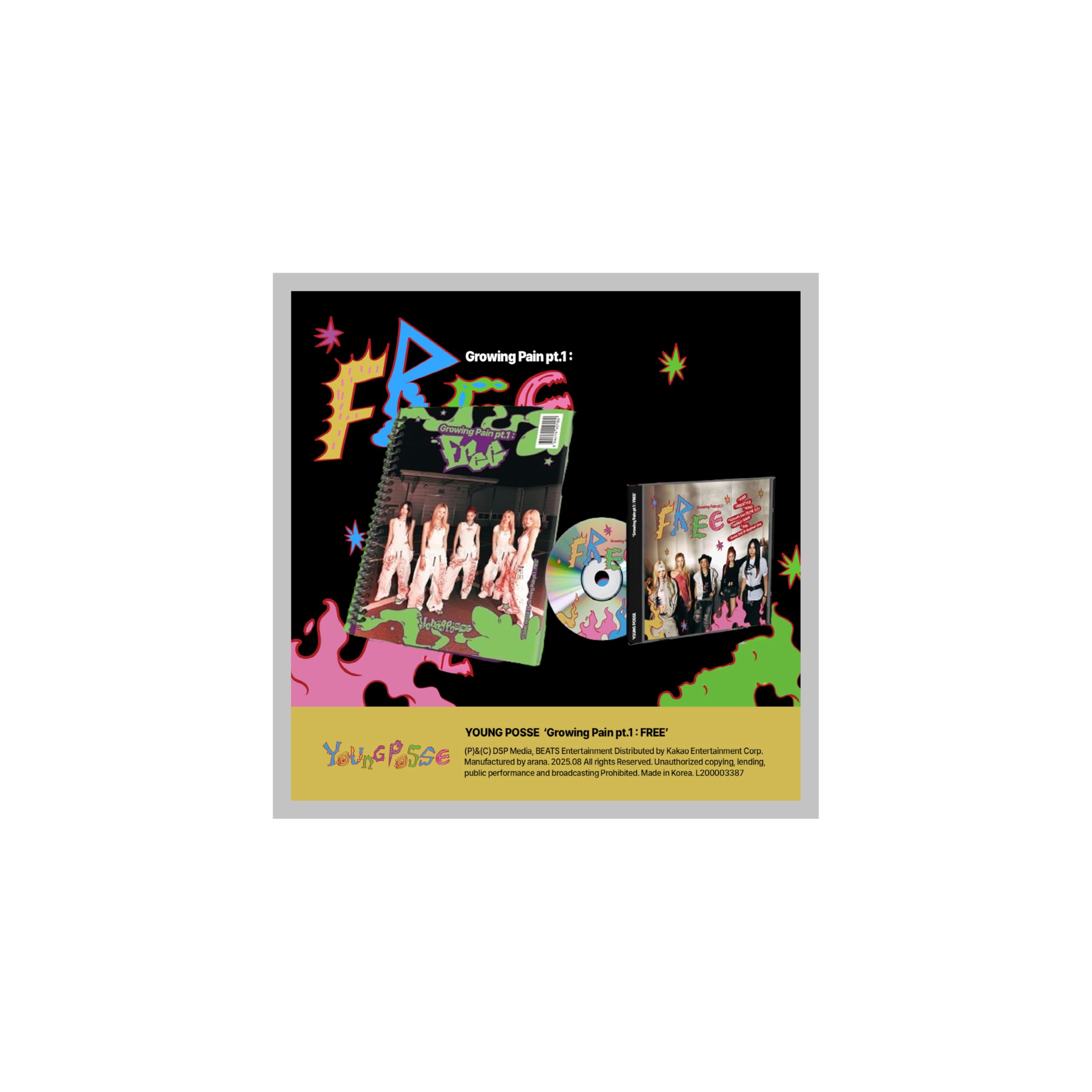 YOUNG POSSE Growing Pain Pt.1: 4º álbum EP gratuito con seguimiento sellado (juego (libro de calcomanías + estuche de joyas))