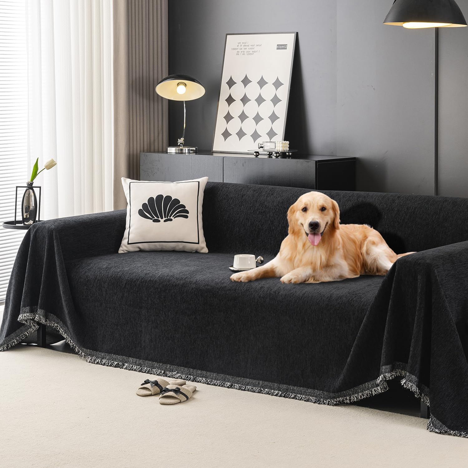 100% Waterproof Sofa Covers for Pets Washable Couch Covers Dogs Cats Sofa SlipCover for 3-4 Cushion Couches Sectional Couches Furniture Protector Covers for Living Room(71" x 134", Black) Black 71" x 134"