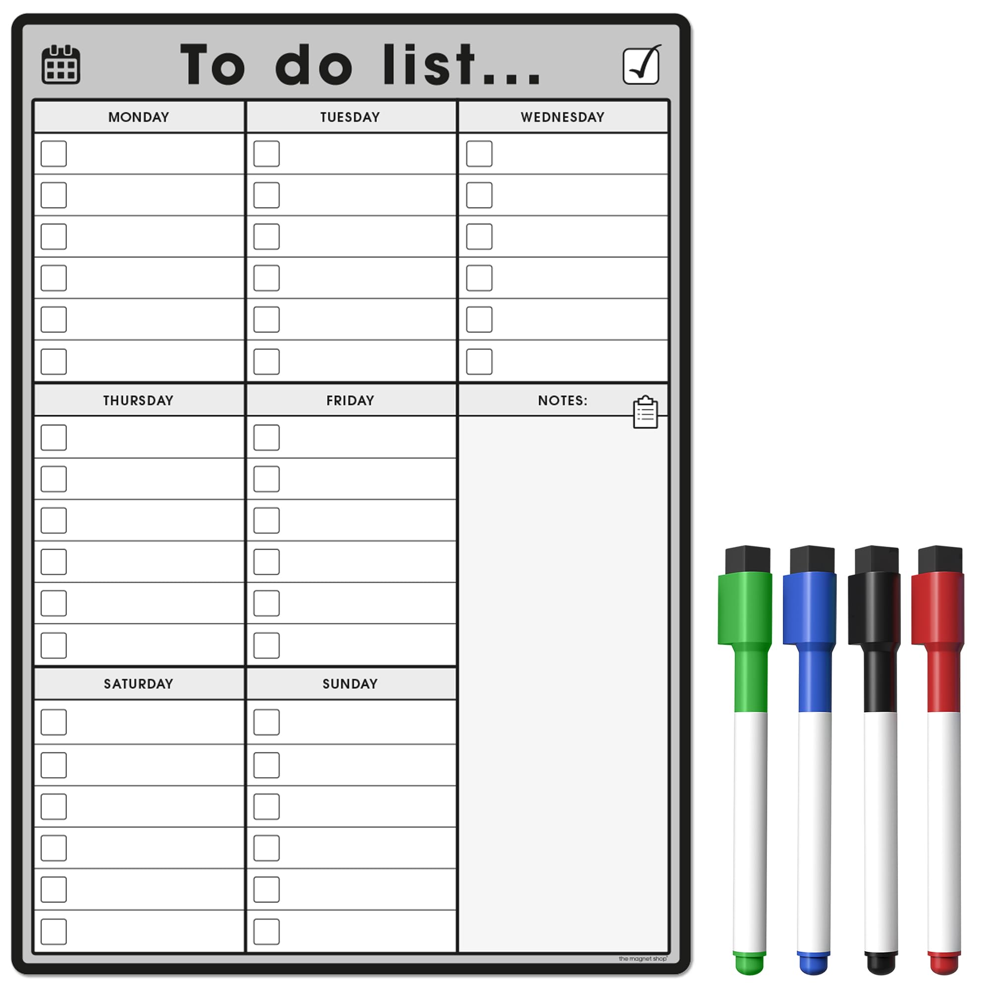 TMS Magnetic to Do List and Weekly Planner A4 | Organise Your Chores, Housework, Office and Business Tasks with Our Dry Wipe Boards! | Comes with 4 Magnetic Dry Erase Pens (Grey, A4)