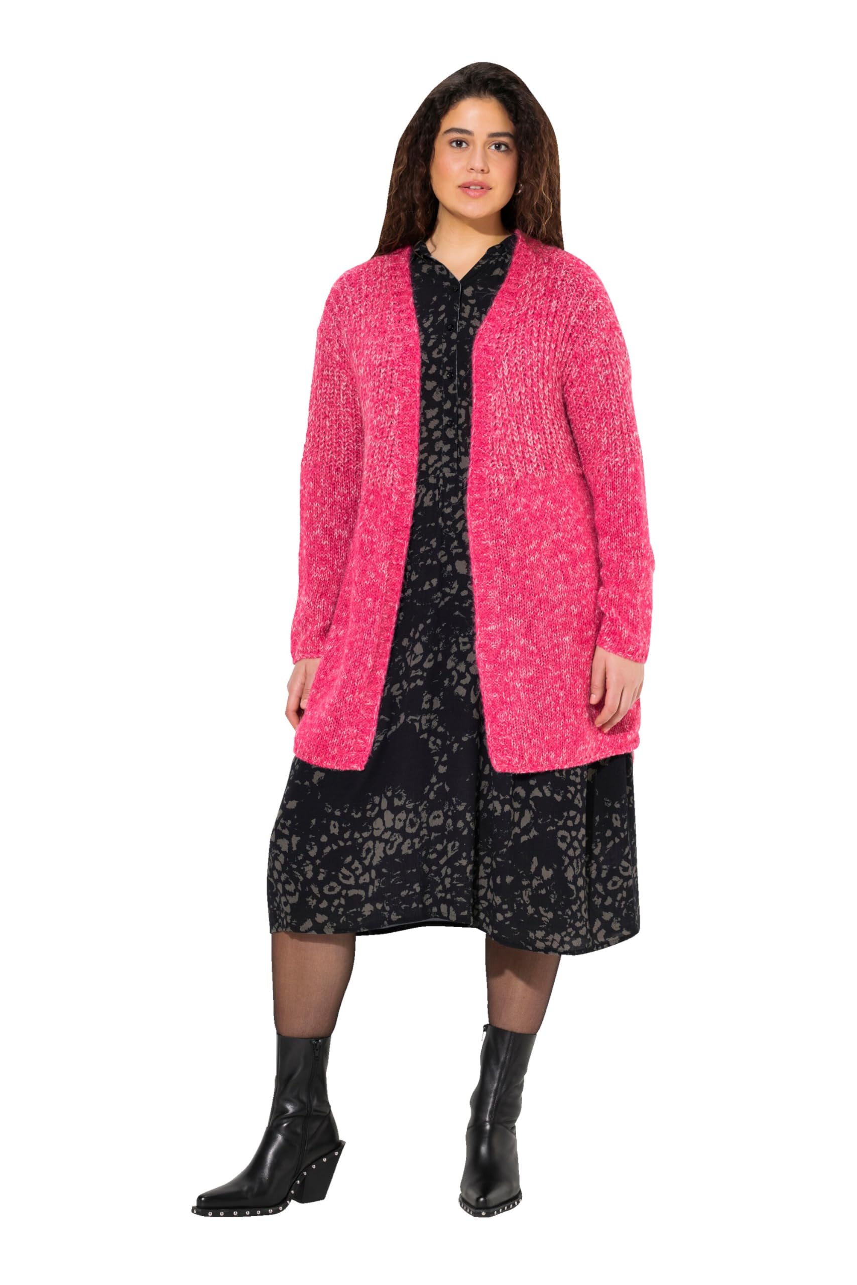 Ulla Popken Damen große Größen Übergrößen Plus Size Strickjacke, Oversized, Melange-Strickmix, Langarm 832450