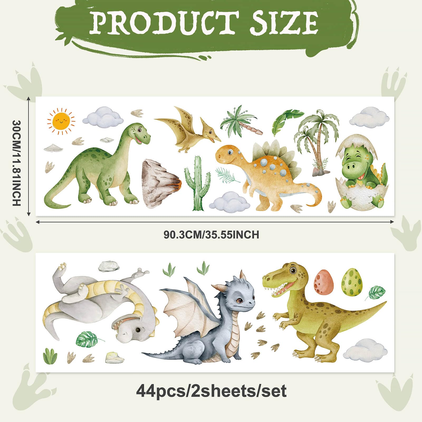 Dayker Dinosaur Wall Decals, Watercolor Dino Wall Stickers, Dinosaurs Plants Volcano Cave Peel and Stick Wall Art Decor - Image 2