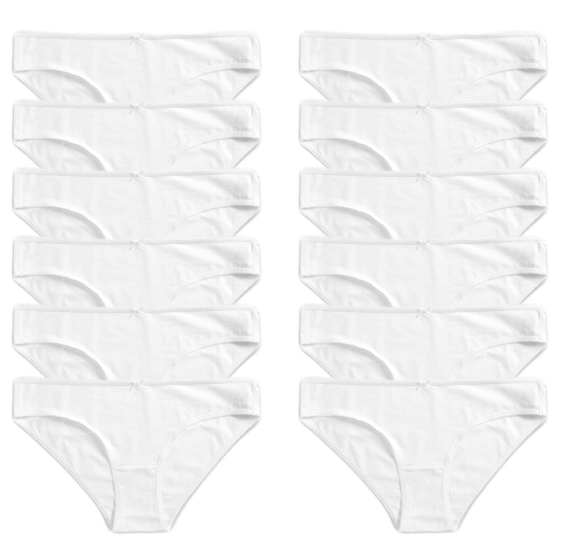 Daisy Dreamer Womens Bikini Briefs 100% Cotton High Leg Ladies Knickers Underwear Brief Pants, Pack Of 12, White 10-12