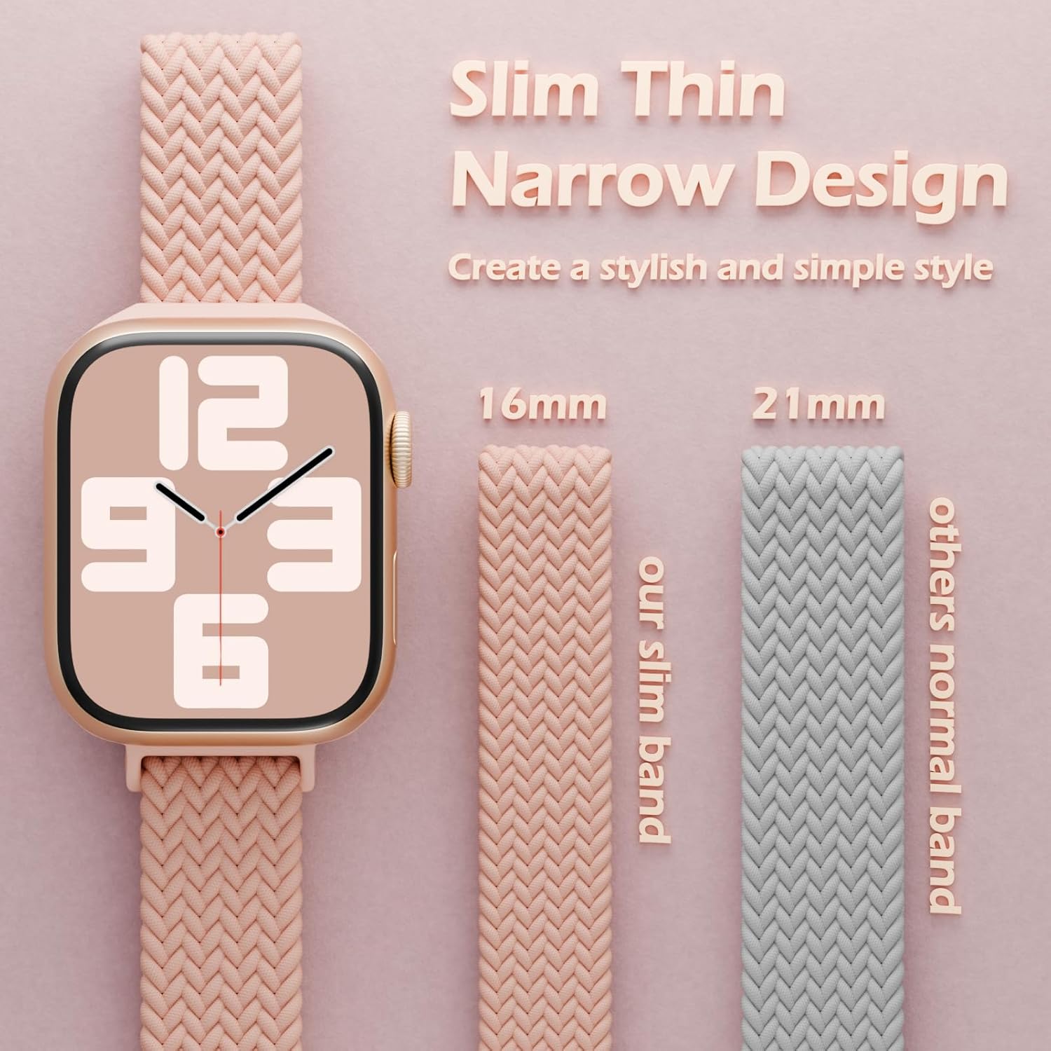 Slim Braided Stretchy Compatible with Apple Watch Band 38mm 40mm 41mm 42mm 44mm 45mm 46mm 49mm, Nylon Thin Solo Loop Elastic Straps for iWatch Bands Series 11 10 9 8 7 SE 6 5 4 3 2 1 Ultra - Image 3