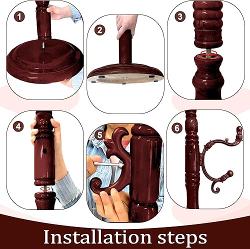 Miniatura 4 de Perchero de madera independiente con 14 ganchos, perchero vintage con base de madera maciza, fácil montaje para pasillo, entrada, dormitorio,