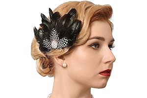 Flapper Headpiece Black Feather Hair Clip Rhinestone 1920s Feather Headbands Prom Party...