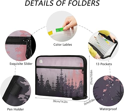 Miniatura 3 de OTVEE Organizador de archivos de acordeón, carpeta de archivo expandible de paisaje de montaña de bosque de invierno, 13 bolsillos