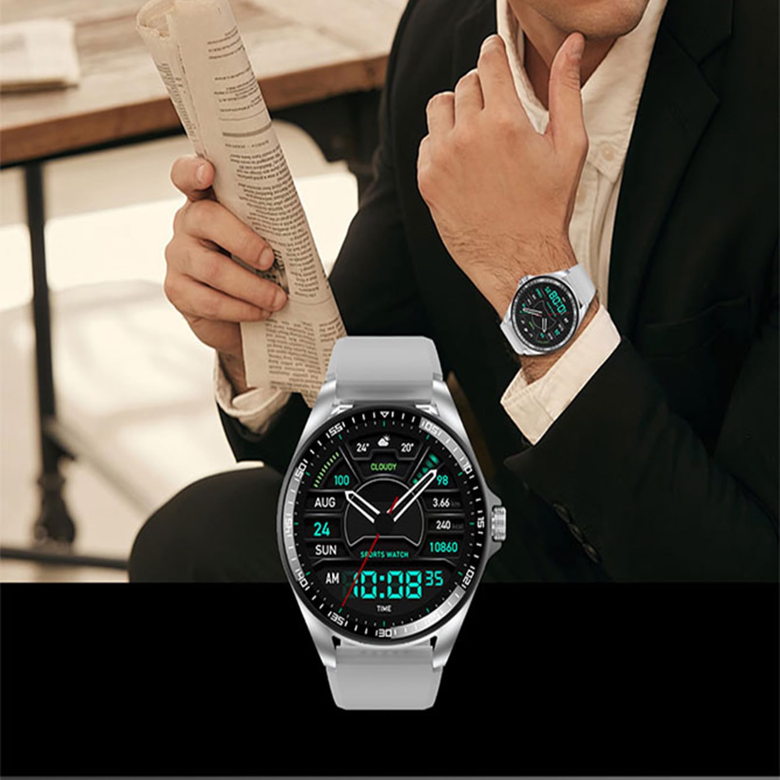 findtime Montre Connectée Homme 1.39'avec Ecouteurs sans Fil Bluetooth TWS intégré Bluetooth sans Fil Casque Intégré Montre Sport Homme Smartwatch Bracelet en Silicon