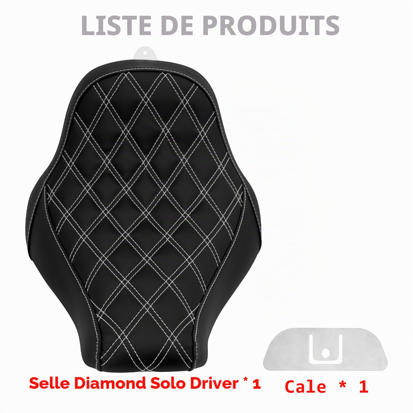 Coussin de siège de Moto Solo en Cuir Diamant Compatible avec Harley Breakout Fatboy 2018-2023 (Filetage Blanc)