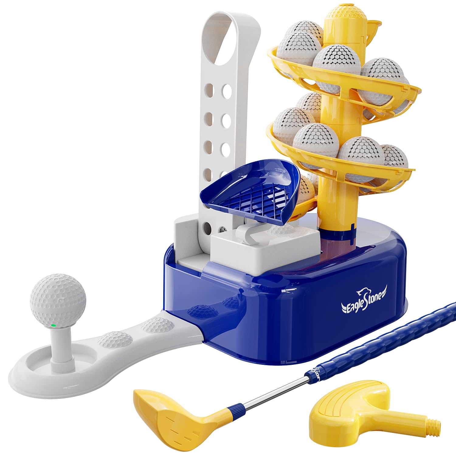 EagleStone Toddler Golf Set with Foot Pedal Launcher, Kids Golf Toy for Ages 3-8, Includes Adjustable Golf Club, 15 Balls & Golf Cart, Indoor&Outdoor Sports Gift for Boys and Girls