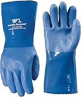 Wells Lamont 174L Heavy Duty PVC Coated Rubber Gloves, Chemical & Abrasion Resistant, Waterproof 12" Cuff, Large Blue