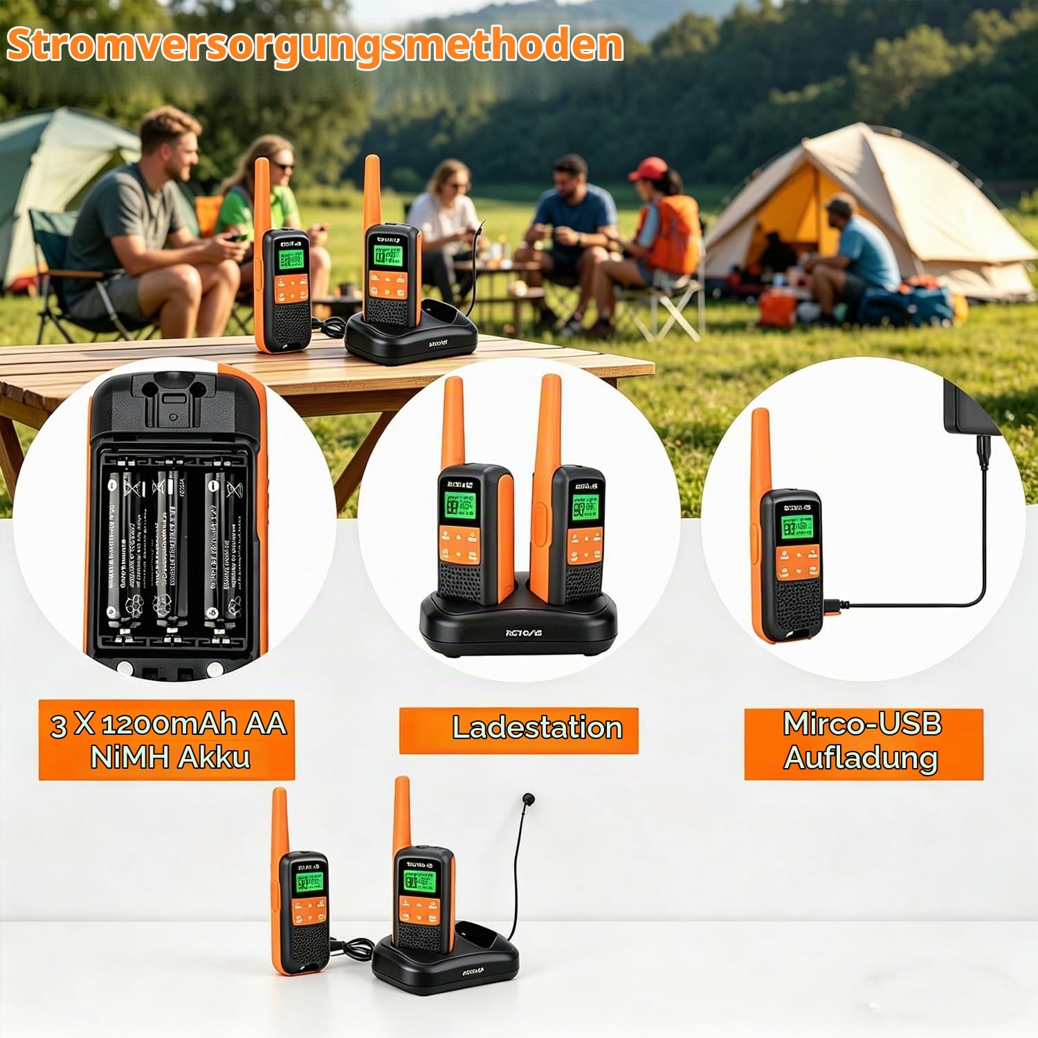 Retevis RT649 Walkie Talkie 4er Set, Aufladbar Funkgeräte IP65 Wasserdicht | PMR446 Lizenzfrei, USB 1200mAh Akku, 16 Kanäle VOX, LED Taschenlampe, Scan, Lange Reichweite Tragbares Funkgerät Set