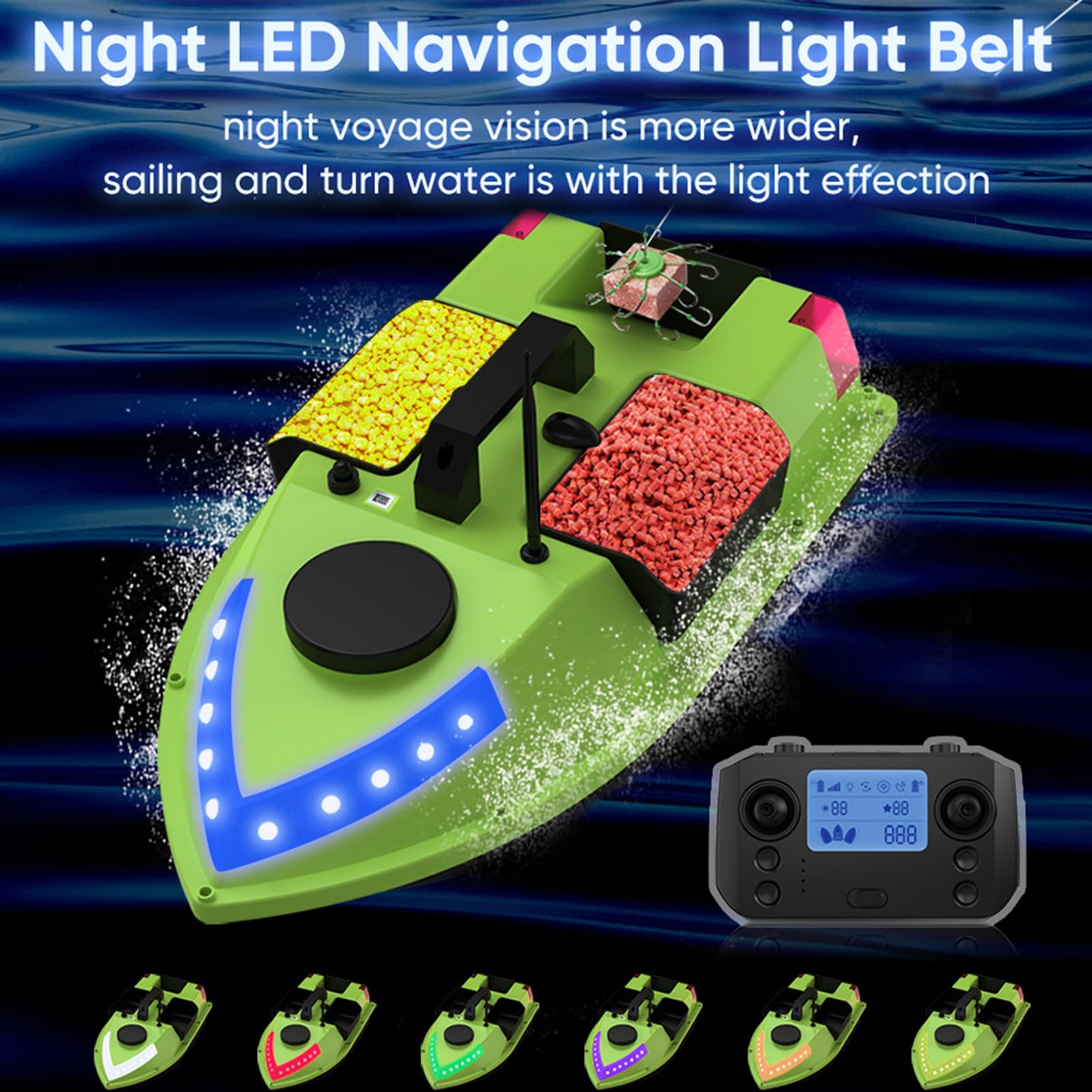 Gugxiom Łódź Przynęty GPS RC, 7 Kolorów LED Fishing Dron Z Uwalnianiem Przynęty, RAMOTOWY ZAKRESY 500 M PRAWNY KONTROLA Z AUTO NAWIGACJA NA KOLEKCJĘ (18000 mAh)