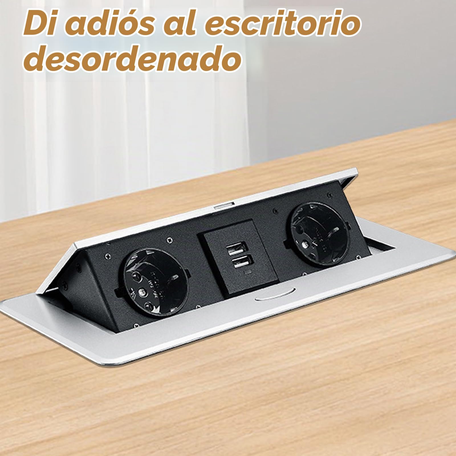Vegena Enchufe De Mesa USB, Enchufe Multiple Retractible, Regleta Multienchufe Retráctil con 2 Puertos USB Enchufe Empotrable Retráctil para Encimera, Cocina, Taller (Plata)