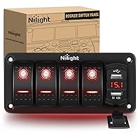 Vista 59 de Nilight Caja de interruptor basculante de 2 cuadrillas 12V SPST ON Off PD tipo C y QC 3.0 cargador USB, voltímetro, panel de aluminio impermeable