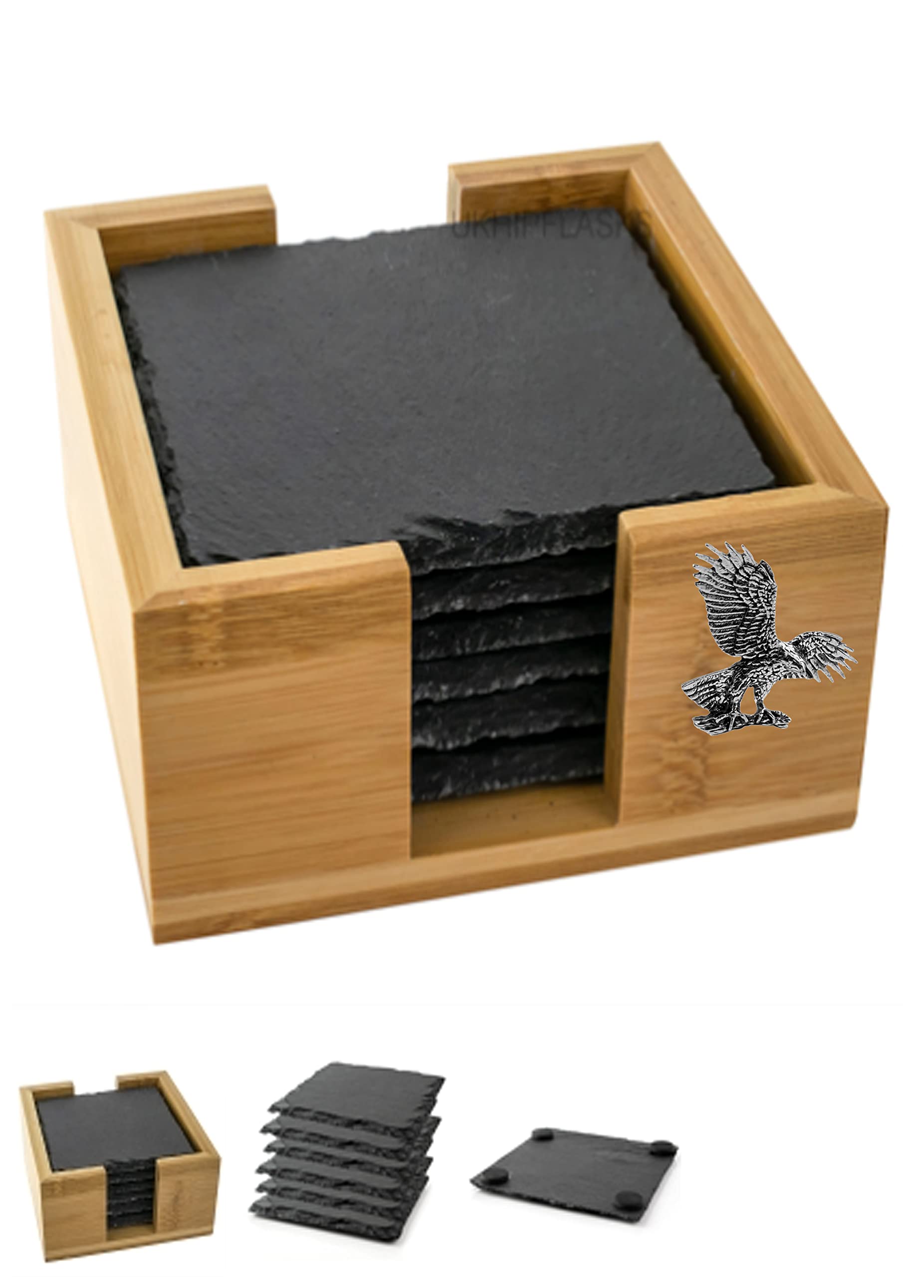 Dessous de verre ardoise aigle Hawk B37 lot de 6 carrés protège table