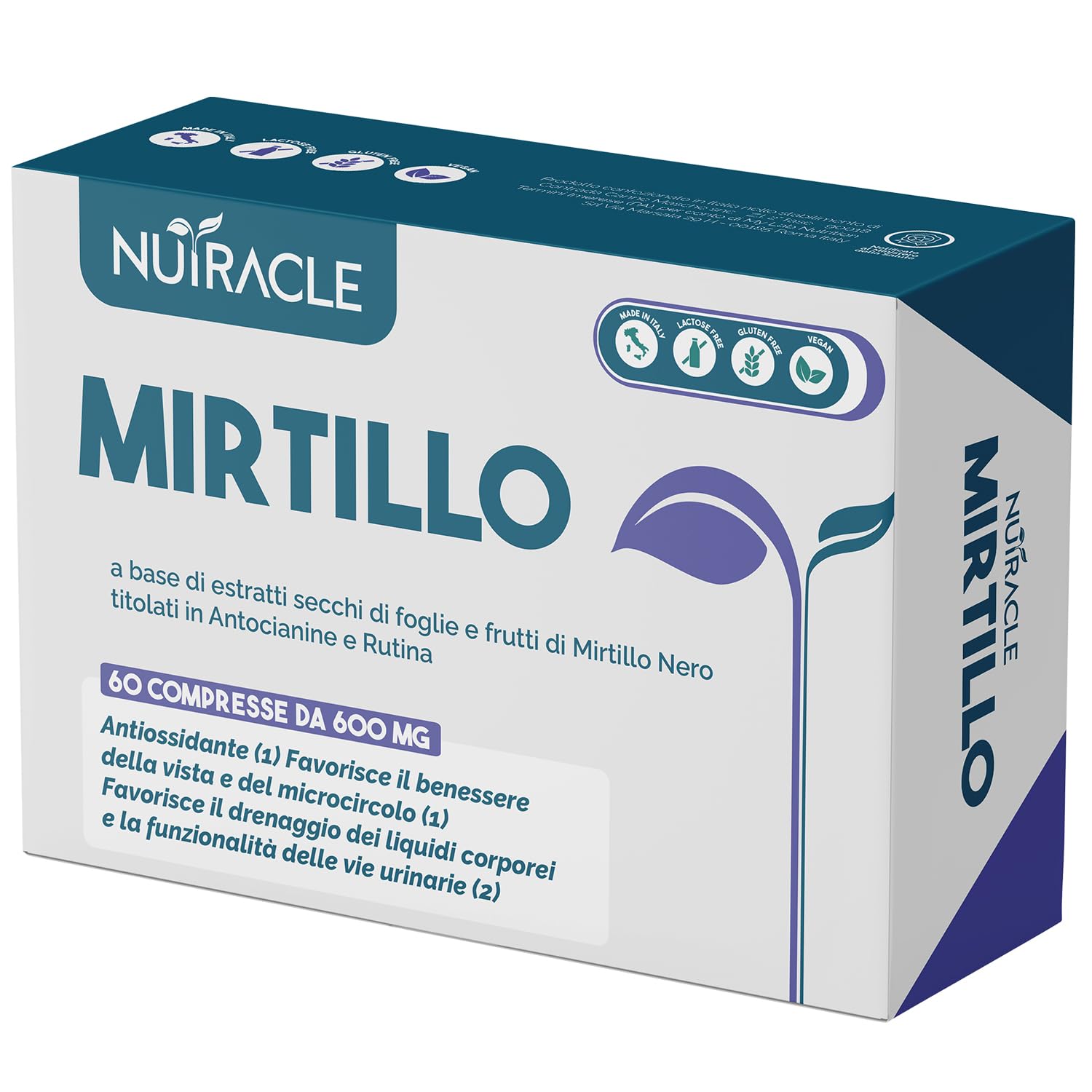 Nutracle Mirtillo nero 60 compresse da 600mg | Integratore Microcircolo Gambe, Capillari, Vene Occhi e Vista | Drenante per Circolazione Titolato in Antocianine e Rutina (60 compresse (1 Confezione))
