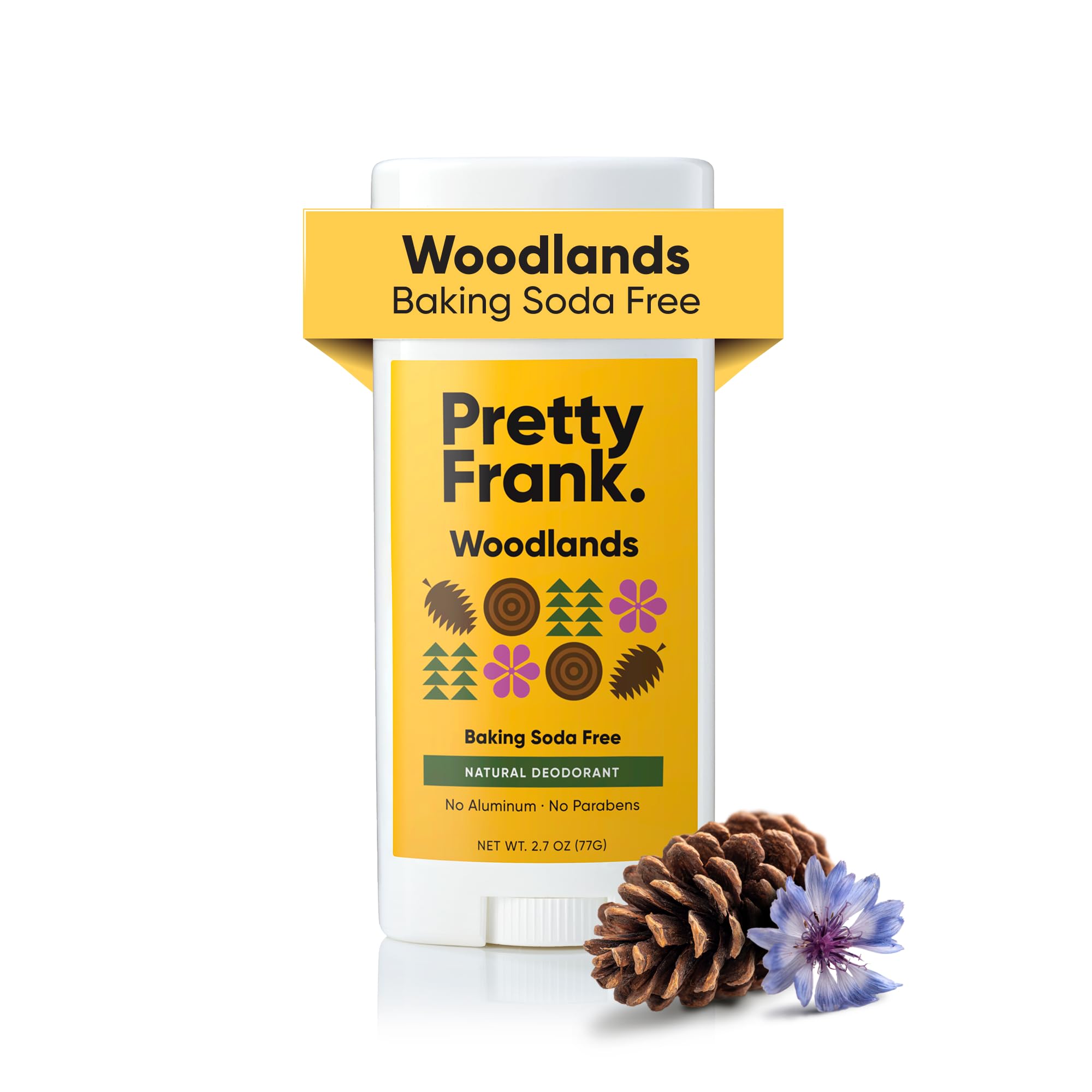 Pretty Frank Natural Aluminum-Free Deodorant Stick, Baking Soda-Free, Woodlands (1-Pack) | Sensitive Skin Friendly, Effective Odor Control for Women & Men, Organic Ingredients and Essential Oils