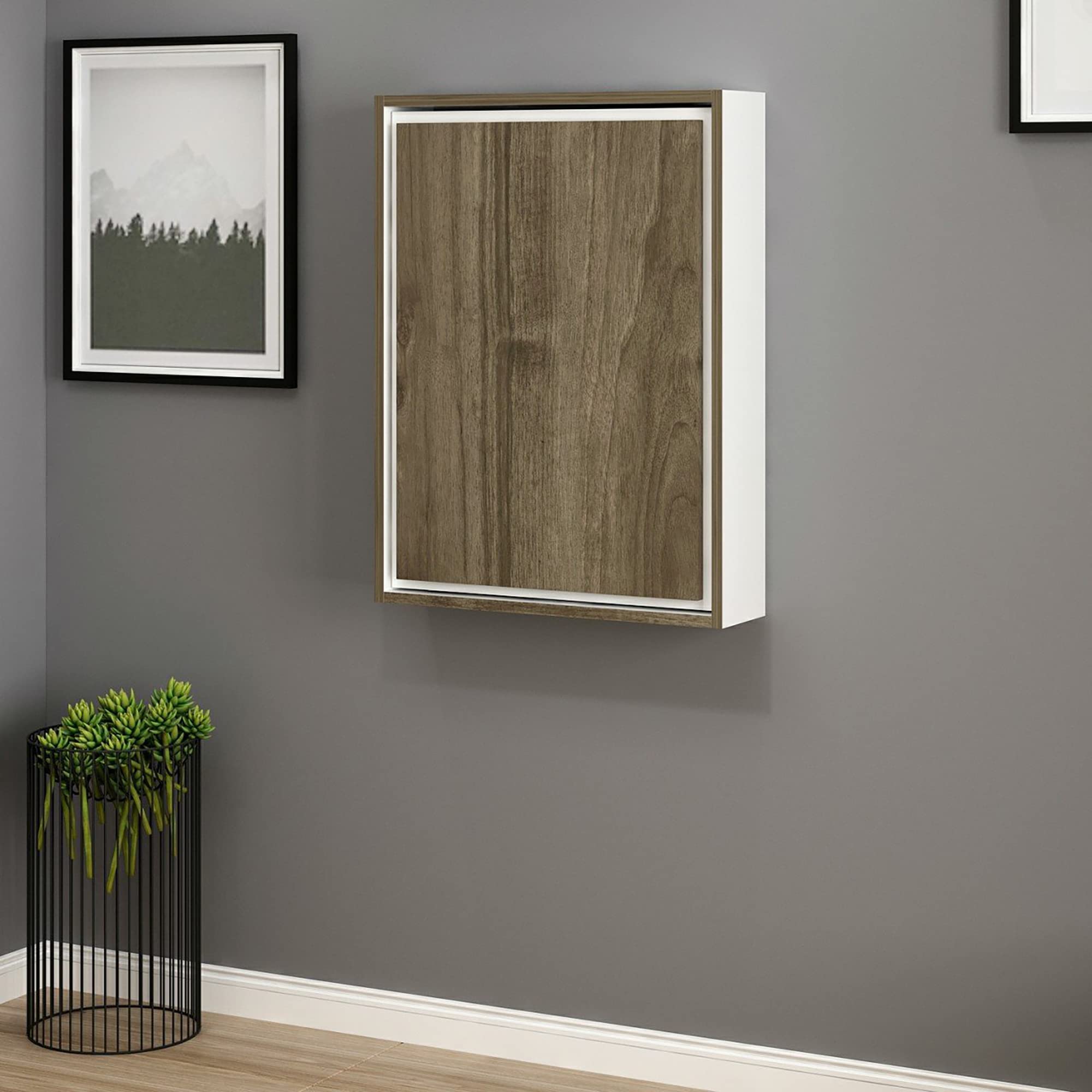 [en.casa] Escritorio Plegable de Pared Mesa de Cocina con Estantes para Habitaciones Pequeñas Aglomerado Plegado 82 x 62 x 16 cm Blanco/Nogal