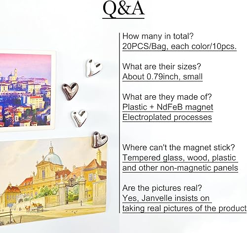 Miniatura 53 de 20 imanes dorados para refrigerador, lindo corazón de amor, imanes decorativos plateados para nevera, juego de imanes de cocina para el hogar
