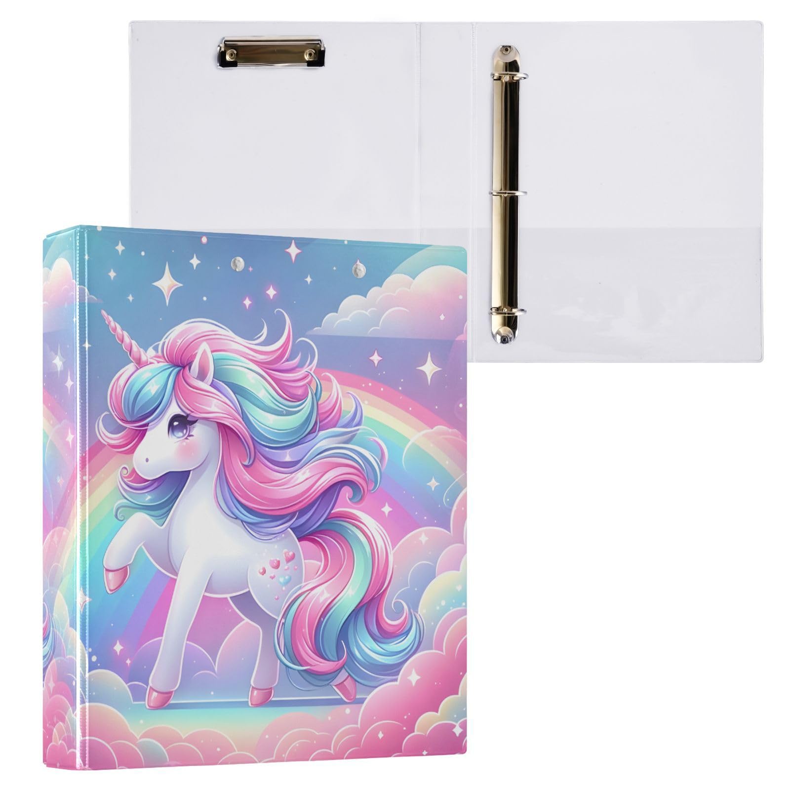 ALAZA 3 Ring Binder Fantasy Unicorn Rainbow Clipboard Round Ring Binder Holds 1.5 Inch Three Rings Binder Heavy Duty Binders for School Office Supplies, 1Pack โ image 1