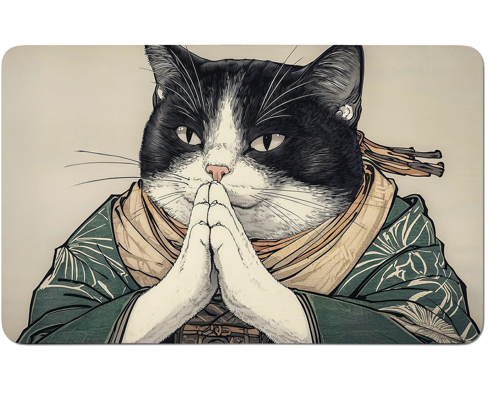 RWUTYTIUL Cat Black White for TCG Playmat 24 X 14 Inch with Play Zones, Stitched Card Game Mat for Commander Board MTG RPG CCG Desktop Tablet Mouse Pad for Enthusiasts Playing Accessories