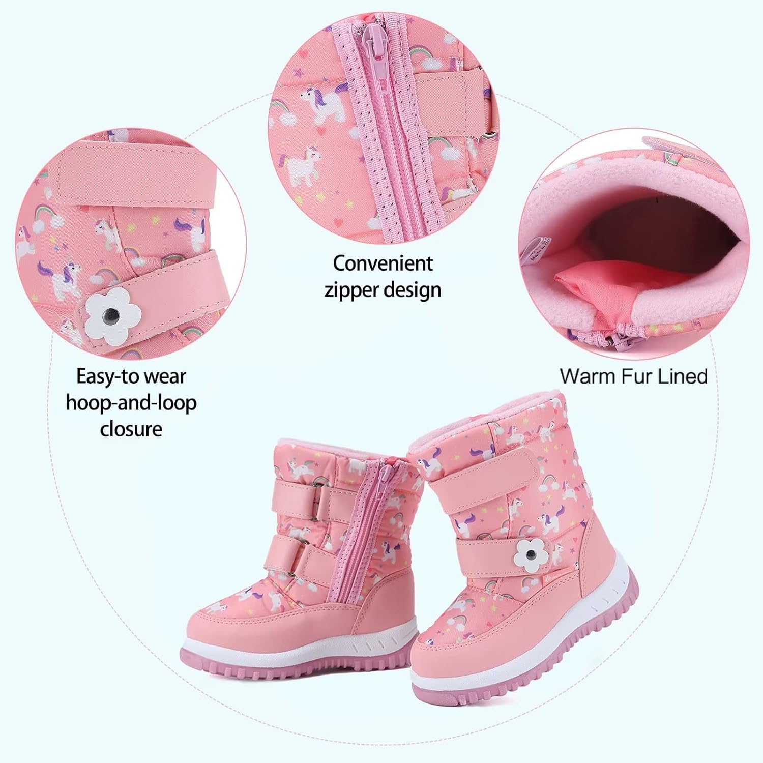 CIOR Winter Snow Boots for Boy and Girl Outdoor Waterproof with Fur Lined(Toddler/Little Kids)
