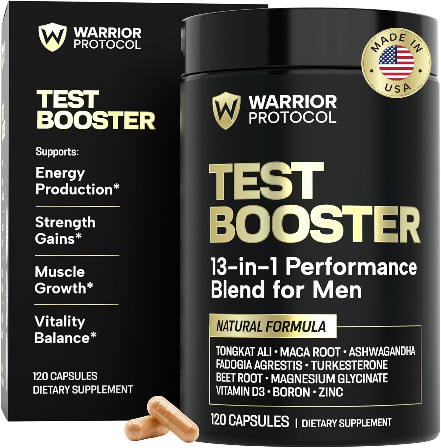 Testosterone Support for Men - Male Enhancing Supplements & Vitality Pills | Testosterone Supplement for Men w/ Turkesterone, Tongkat Ali & Fadogia Agrestis | Boost Muscle Growth, Stamina & Recovery