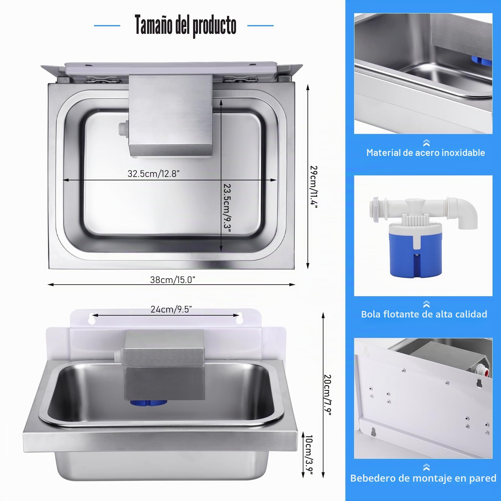 10L Bebedero Automático para Animales Bebedero de Acero Inoxidable para Perros con Válvula de Flotador para Ganado Caballo Cabra Oveja Perros (Plata, Grande)