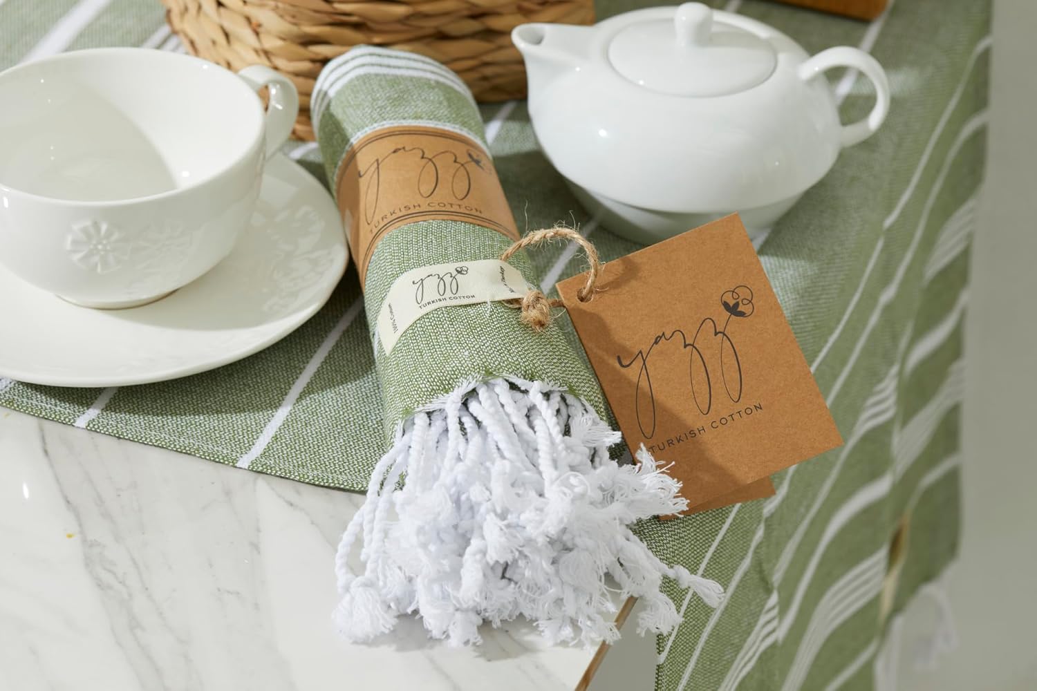 Hand Towels - Set of 2, 18" x 30" inches, Turkish Cotton owels for Bathroom Kitchen, Gym Towels - Thin Light Compact Travel Towels (Army Green) - Image 6