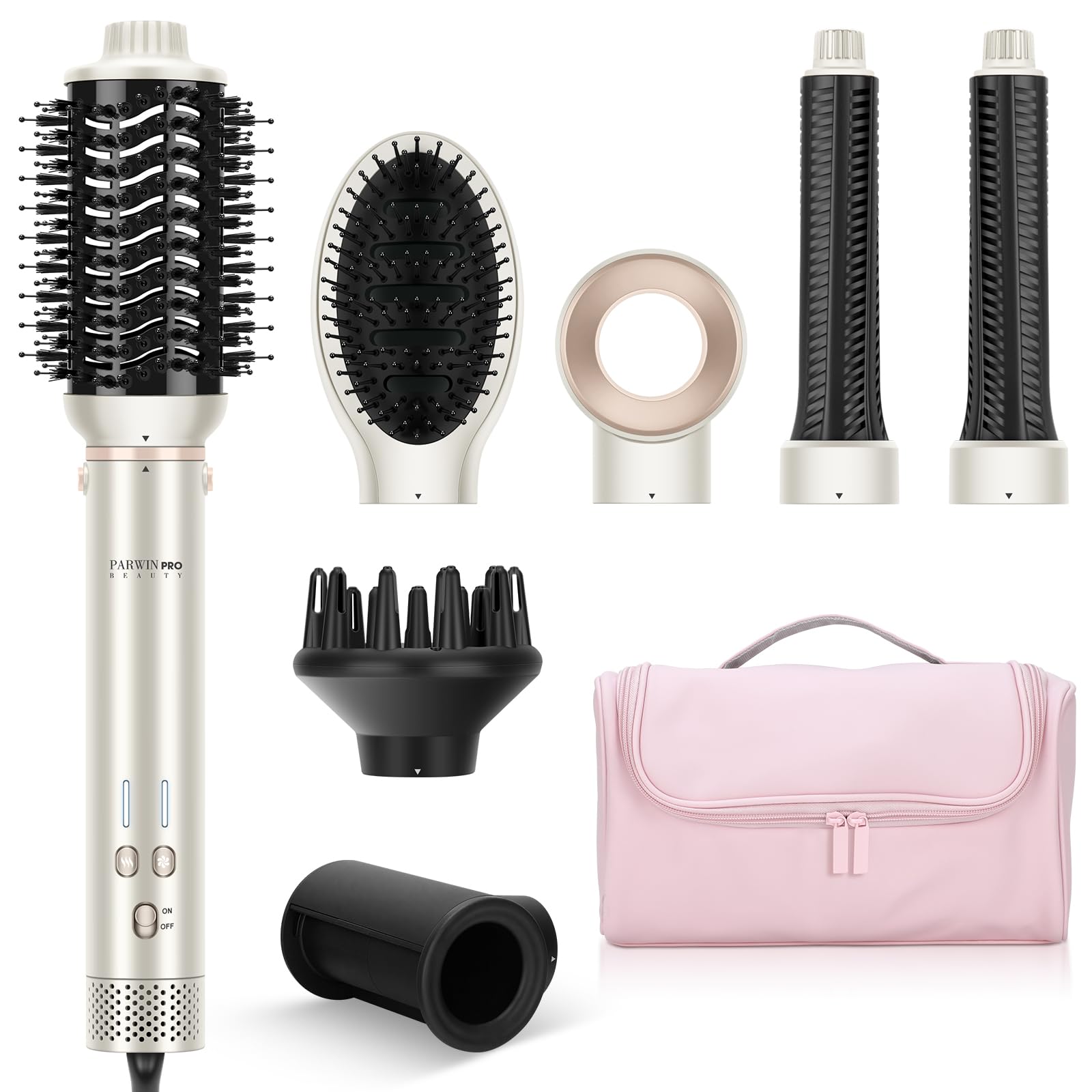 PARWIN PRO BEAUTY Air Styler 7 w 1 MaxAIR 2.0 Automatyczne podwójne | Lokówka samoowijająca, dyfuzor, suszarka, szczotka do objętości, szczotka do stylizacji i szczotka do prostowania