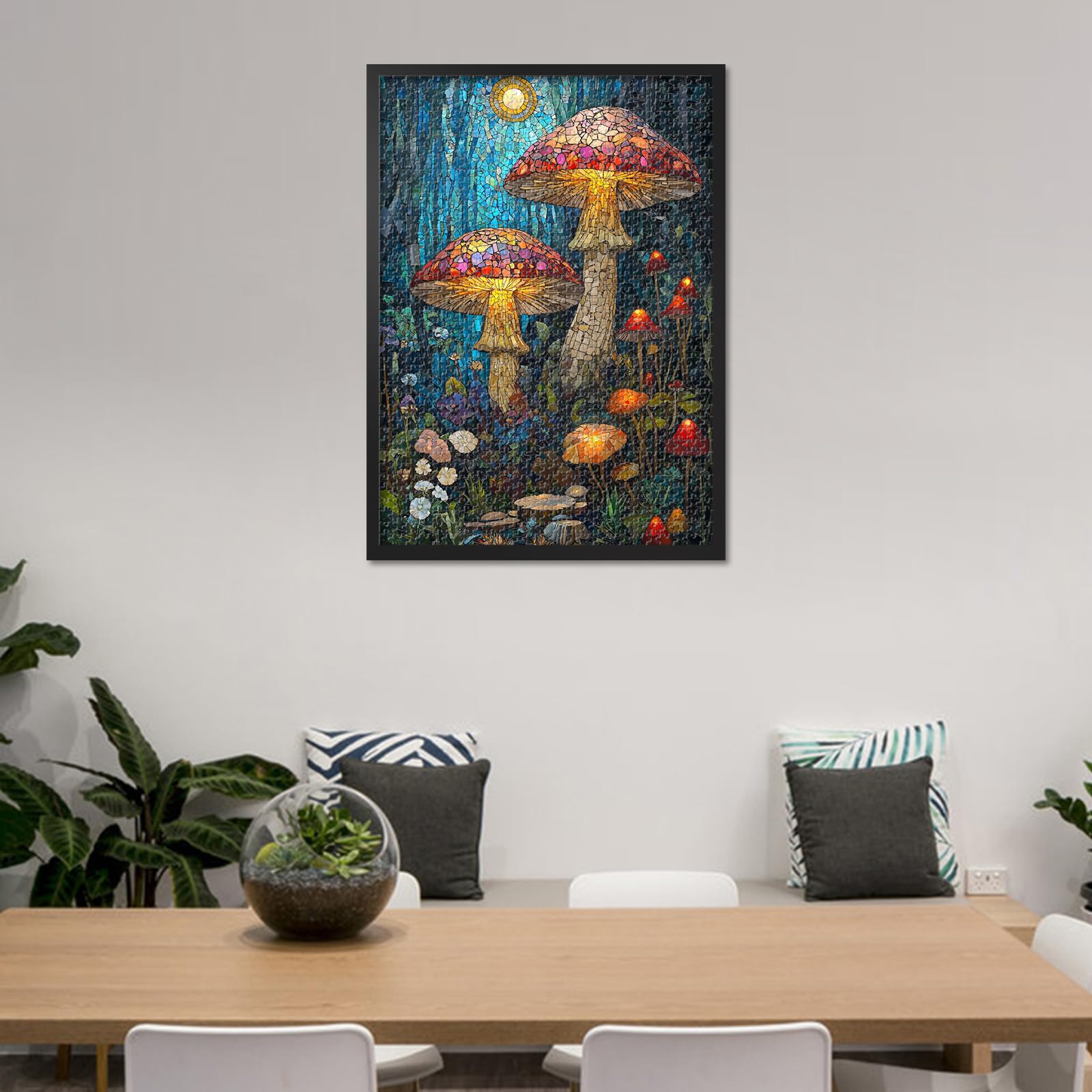 Challenging Mosaic of Enchanted Mushrooms Jigsaw Puzzles as Gift for Friends Family 1000 Pieces Decompression Jigsaw Puzzles Funny Mushrooms Puzzle for Adults Home Decor 27.5"X19.7" - Image 4